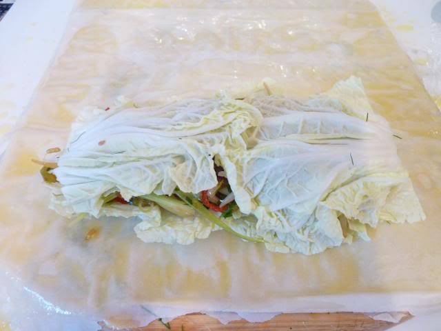 Finish off our sandwich with 2 more Chinese Cabbage Outer Leaves. 